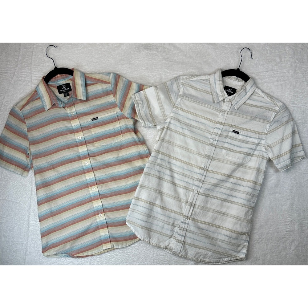 Volcom O'Neill Button Down Shirts Youth Medium Multicolor Striped Lot of 2